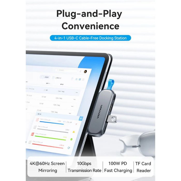Vention Docking Station THYH0 USB-C 4 en 1 Gris